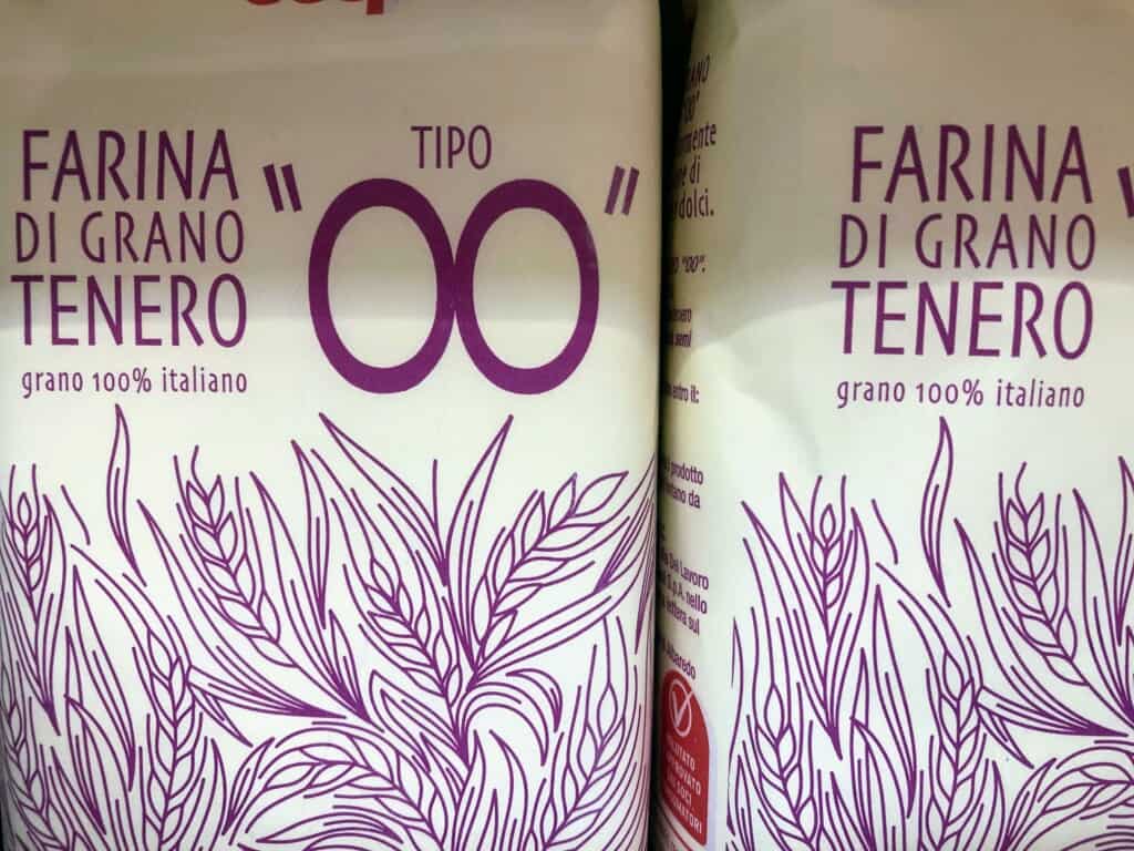 zoomed in package of 00 flour for sale on shelf