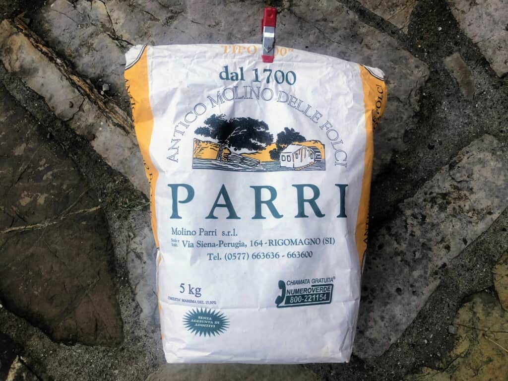 5 chilo 00 flour bag in italian on stone background