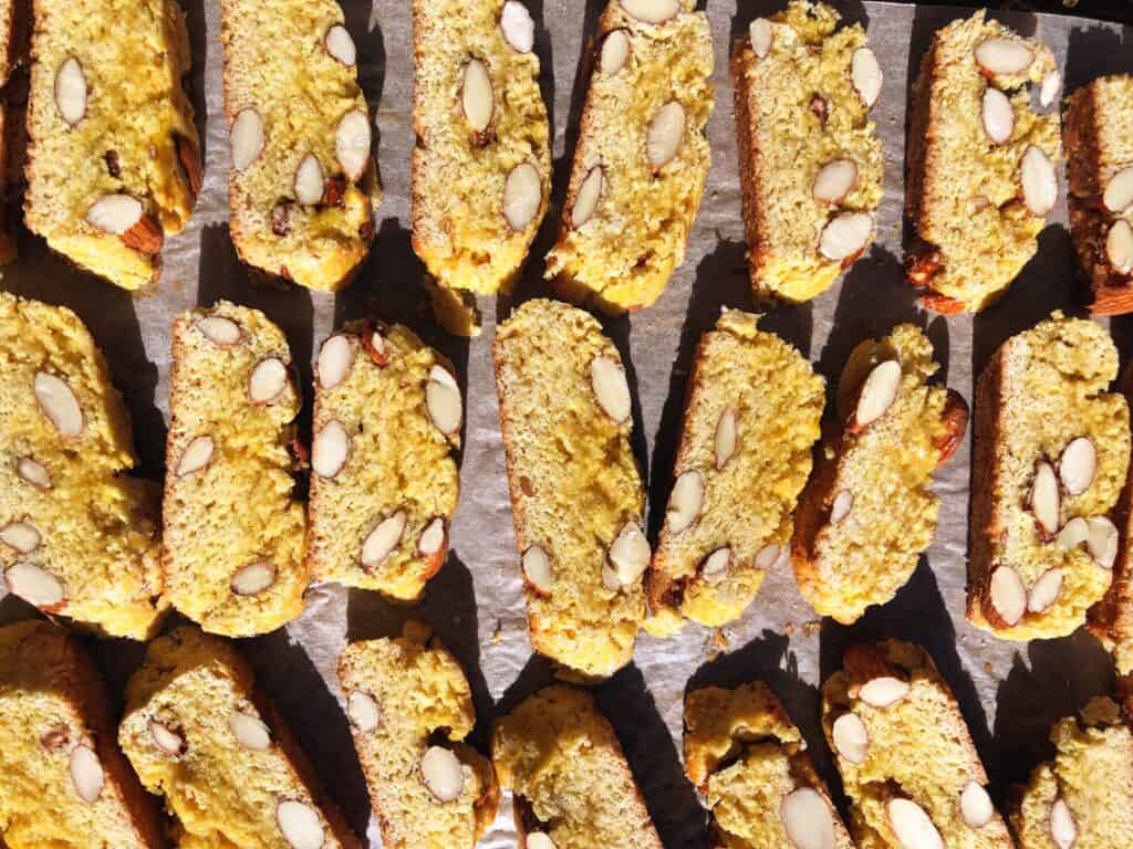 tray of cantuccini (Italian biscotti) fresh out of the oven.