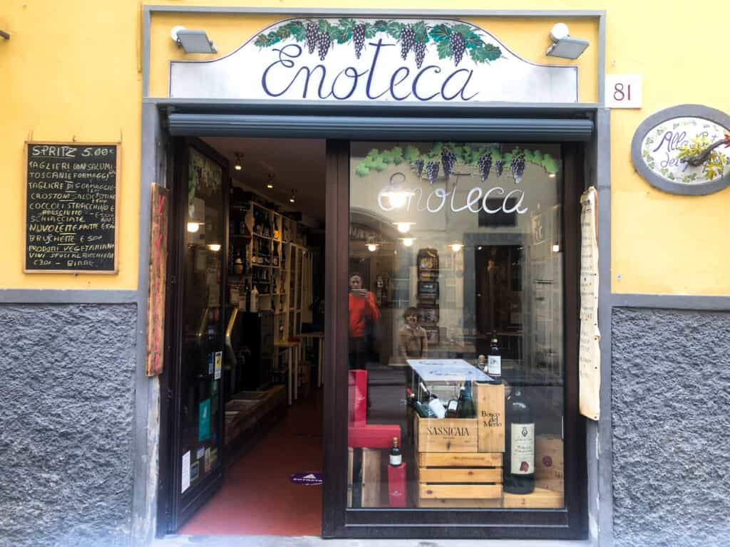 Entrance to enoteca in Florence, Italy.