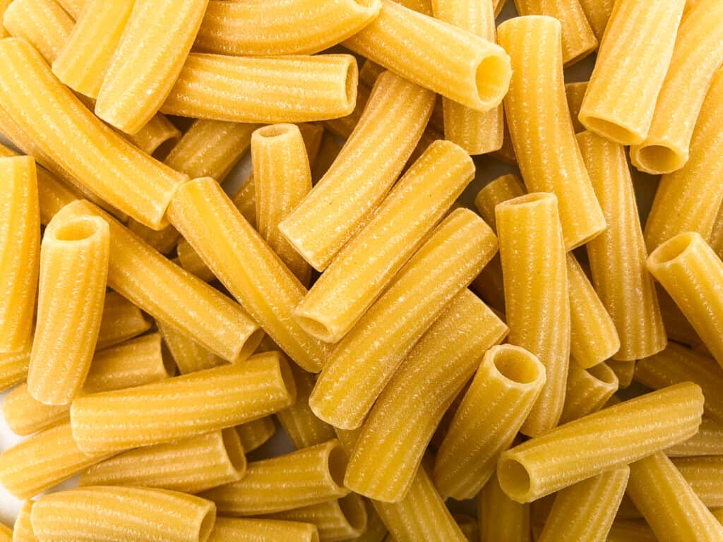 close up of rigatoni pasta top view
