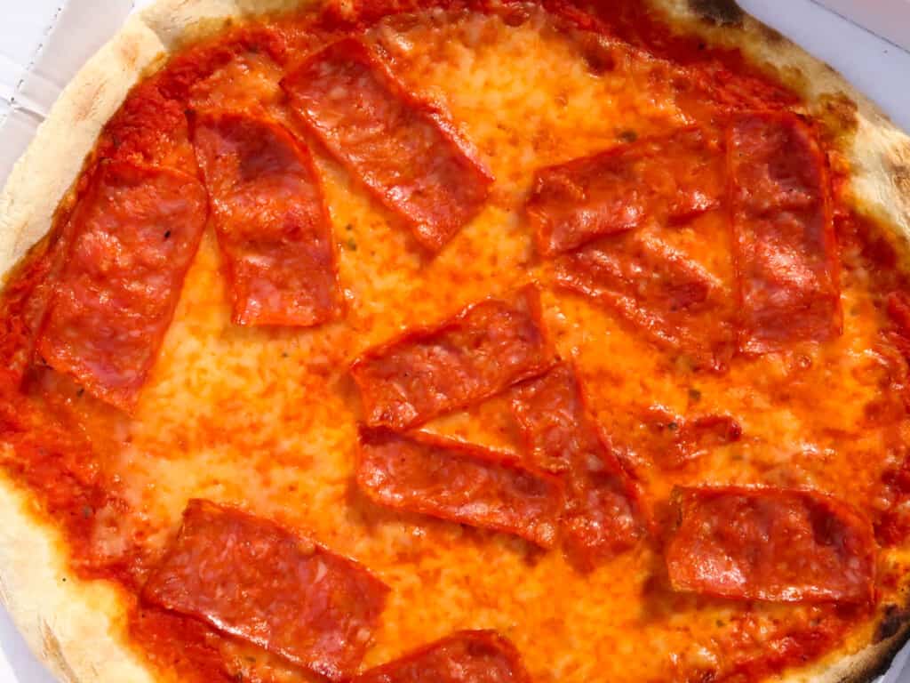 Pizza in Italy with spicy salame as a topping.