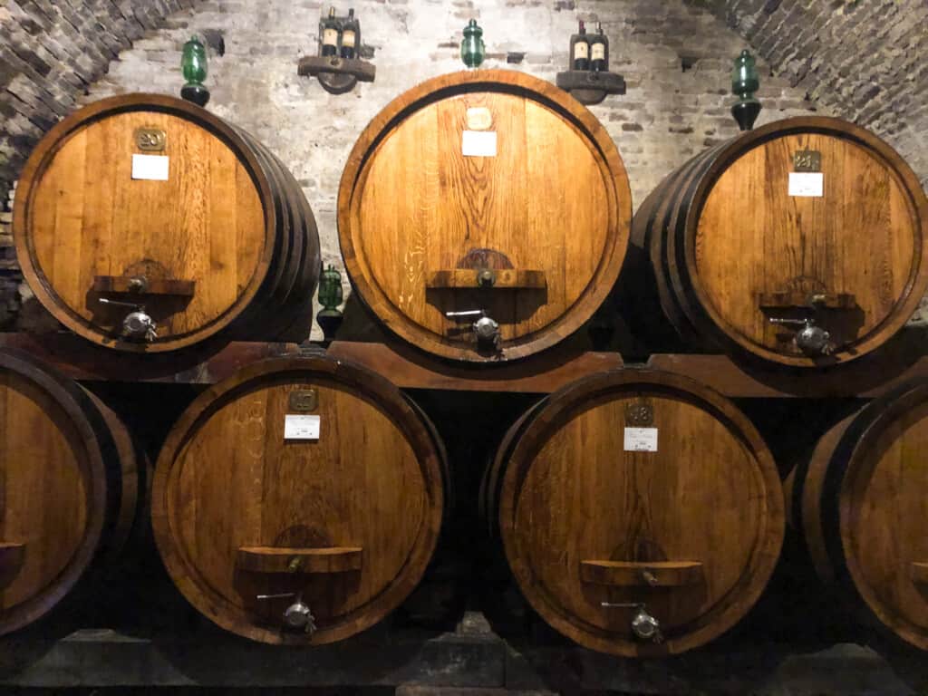 Barrels at winery in Montepulciano, Italy.